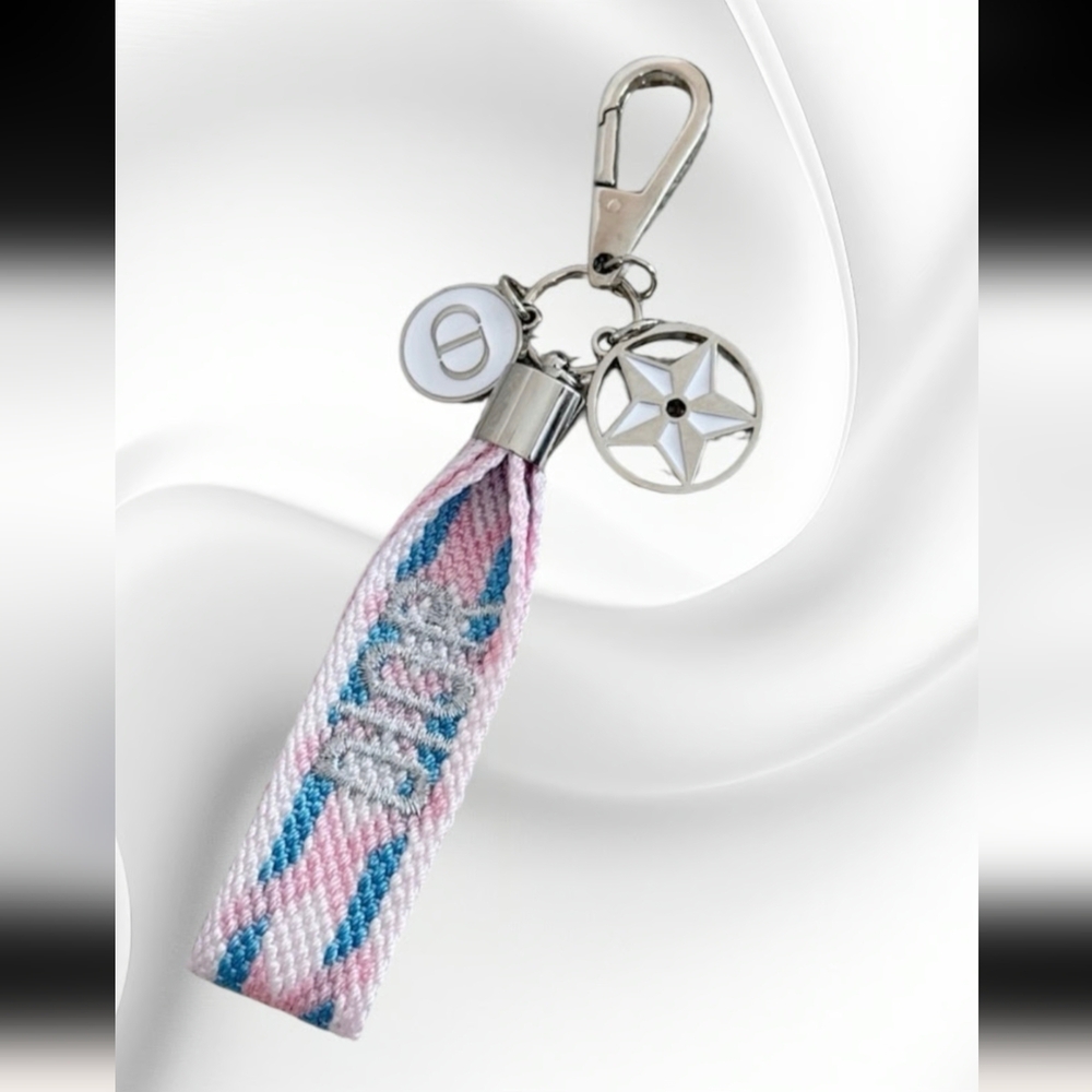 Dior Woven Keychain with logo charm